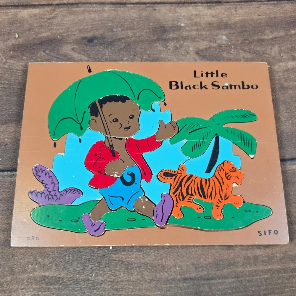 Sifo Little Black Sambo Wooden Inlay Puzzle Kids Multicolor Good Vintage Tray